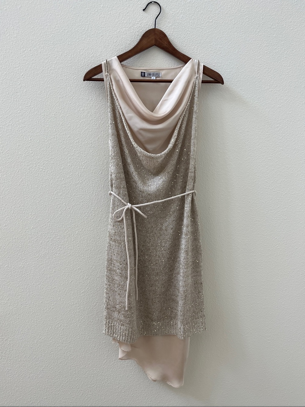 NWOT Jennifer Lopez Champagne and Ivory Asymmetrical Dress